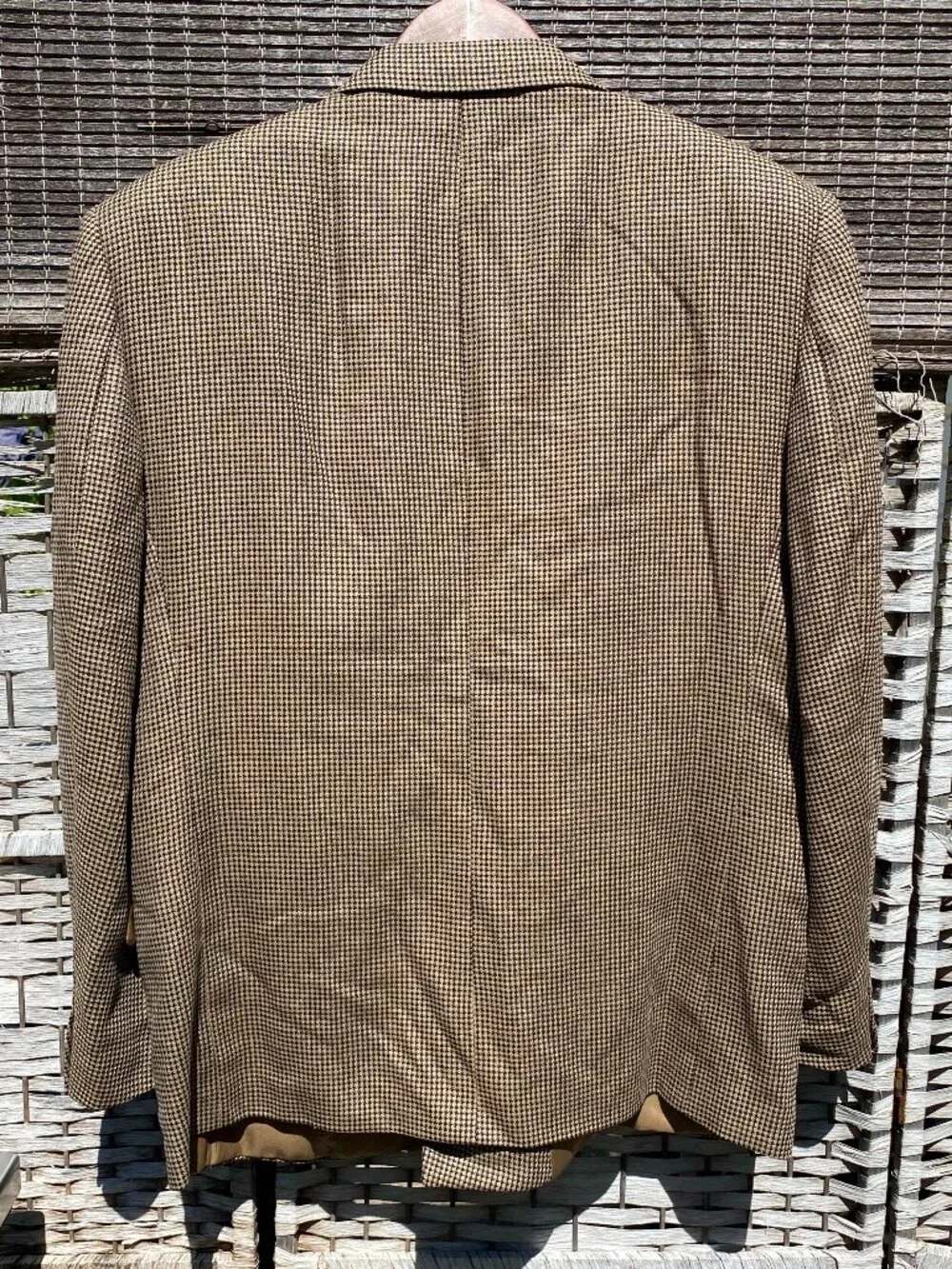 Vintage Pierre Balmain Double Breasted Blazer Houndstooth Brown Black Peak Lapel